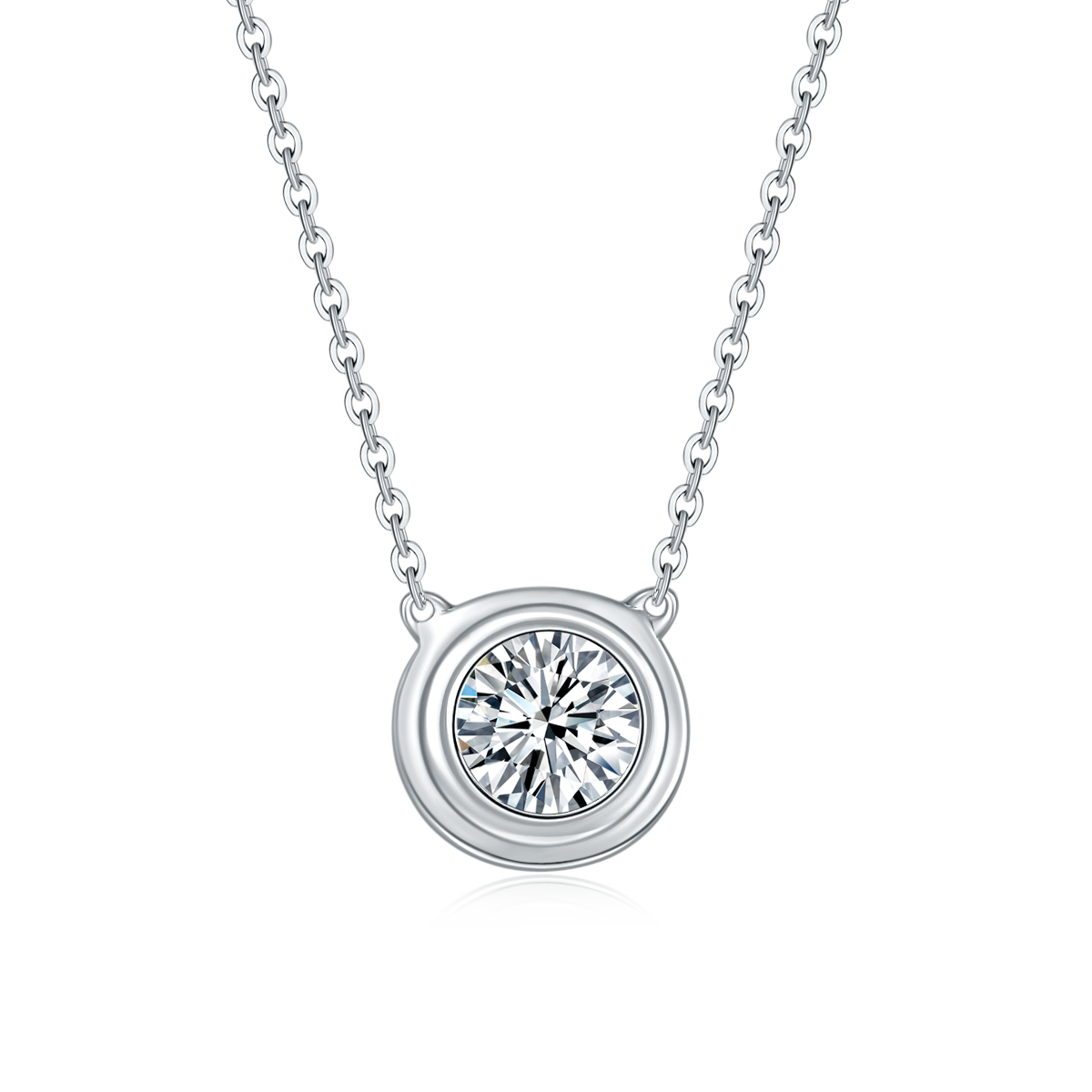 S925 Sterling Silver 1ct Moissanite Necklace, Minimalist Bezel Setting Pendant, Platinum Plated 38.5&42m Chain, Women's Jewelry Gift Box With GRA Cert