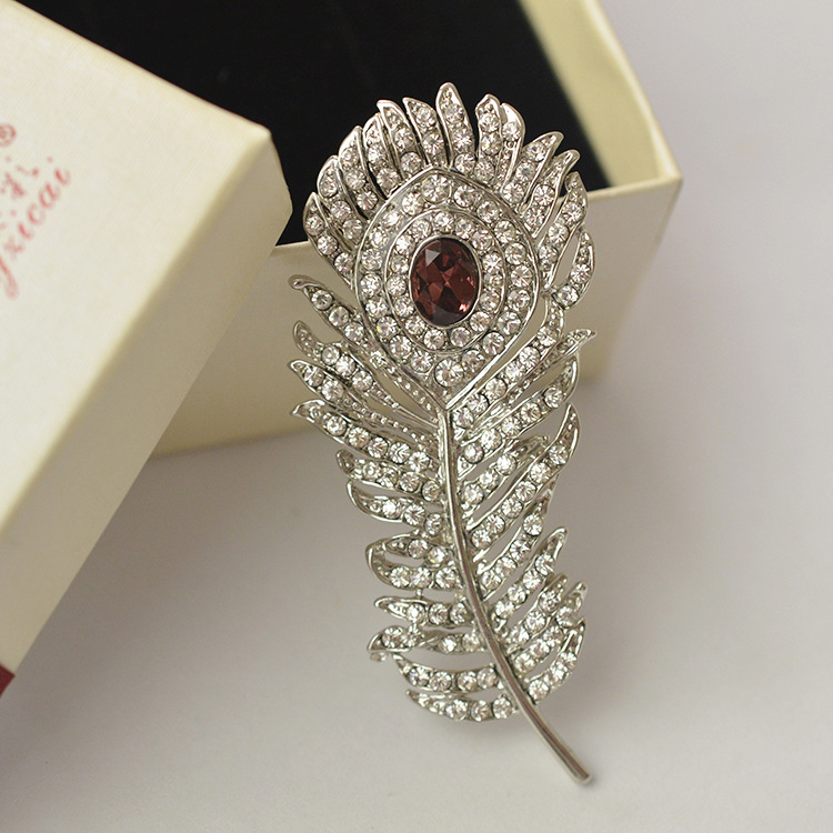 Retro Fashionable Corsage Clothing Alloy Diamond Personality Feather Brooch — foto 2