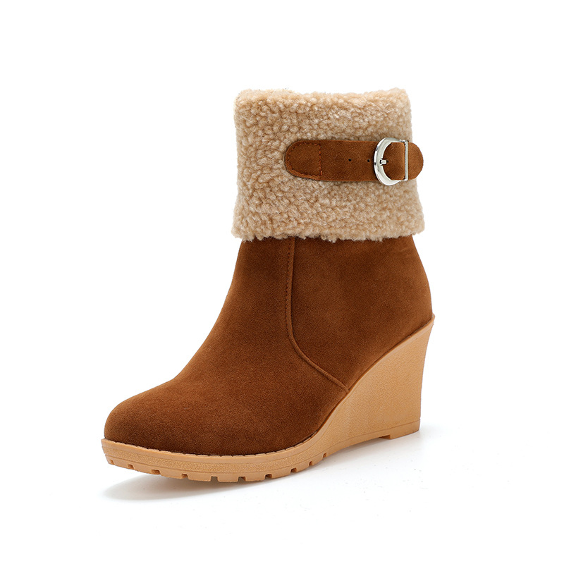Ladies Wedge Suede Side Zip Mid Boots