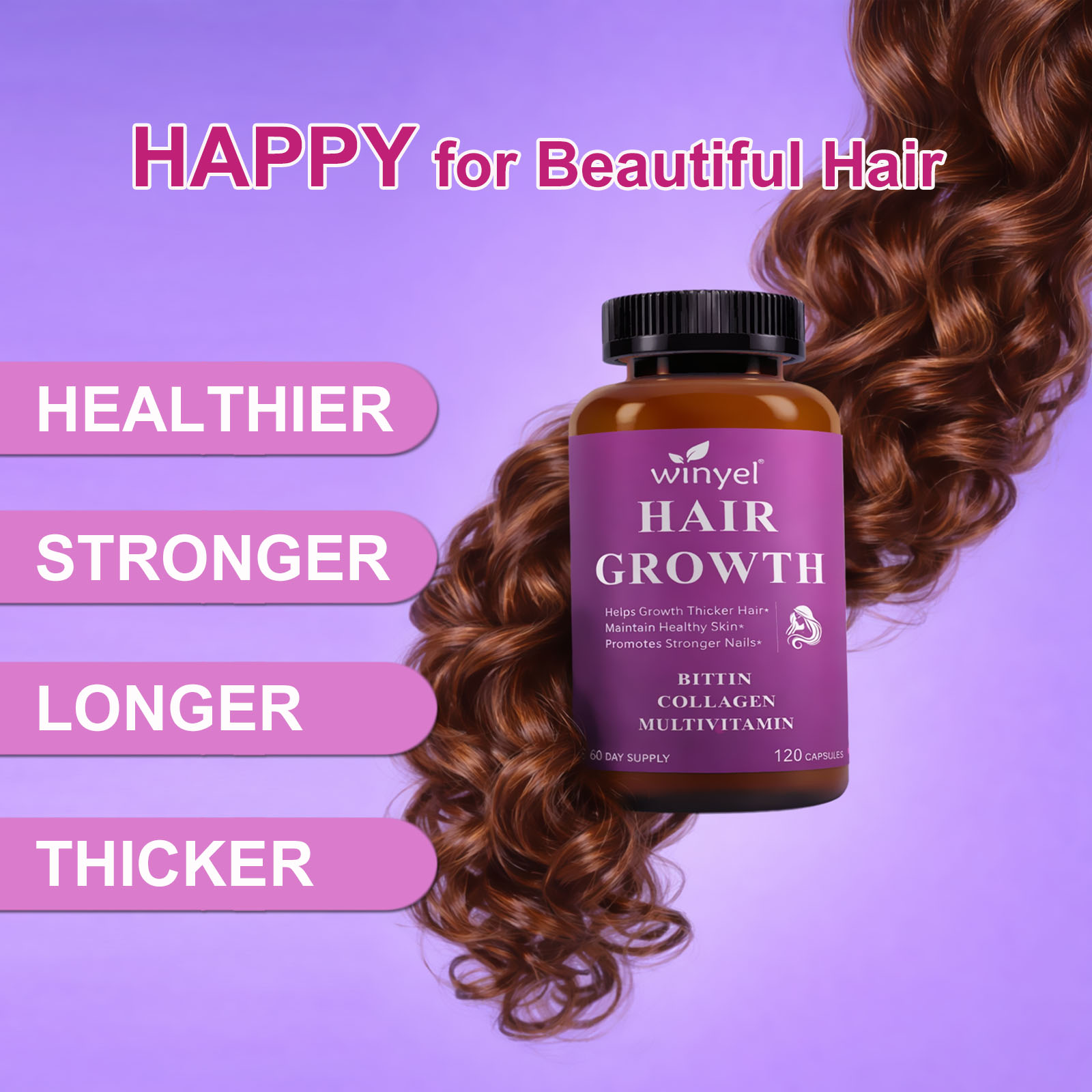 Hair Growth Vitamins Containing 1,000 Mcg Ofbiotin, Collagen, Saw Palmetto, And Other Naturalingredients To Promote Stronger, Healthier Hair,skin, And Nails, Effectively .60-day Supply.