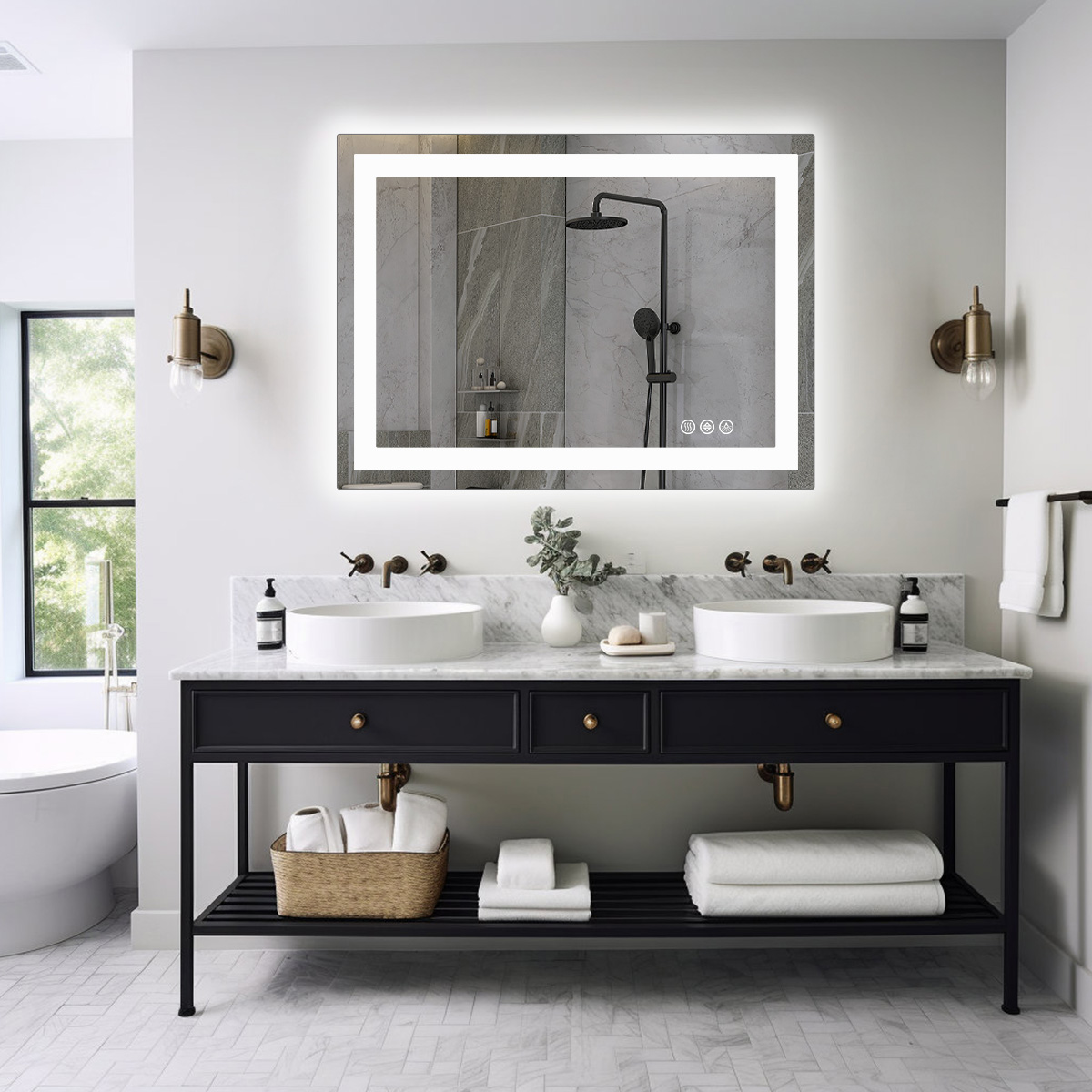 Anti-fog LED Bathroom Mirror With Dual Light Source And Three Lighting Modes--36 X 36_voghion.com