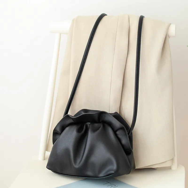 Korean Retro Soft Skin Dumpling Bag Female Fashion One-shoulder Diagonal Small Bag - Black