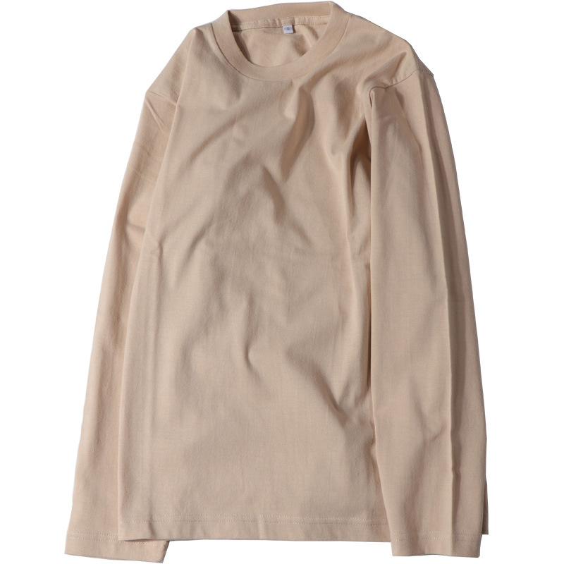 Opaque Cotton Solid Color Round Neck Cotton Long Sleeve T-Shirt