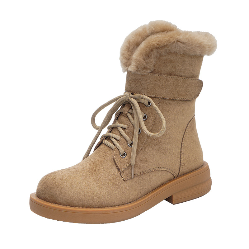 New Korean Style Thick soled Mid tube Boots Side Zipper Thick Heel Ankle Boots Apricot - Shop at LoveMi