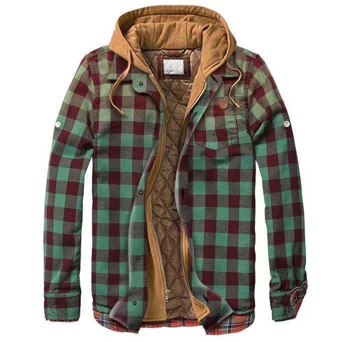 European And American Jacket Casual Hooded Fake Two-piece Plaid