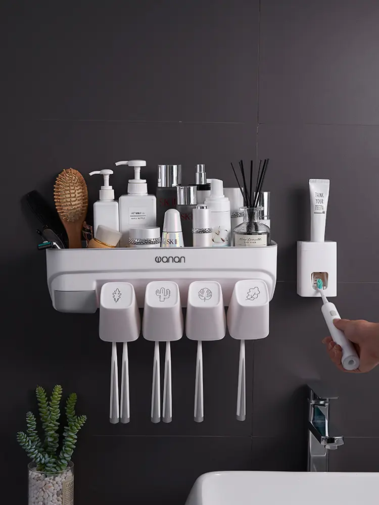 Suction Wall-mounted Multifunctional Washing Cup Holder Set