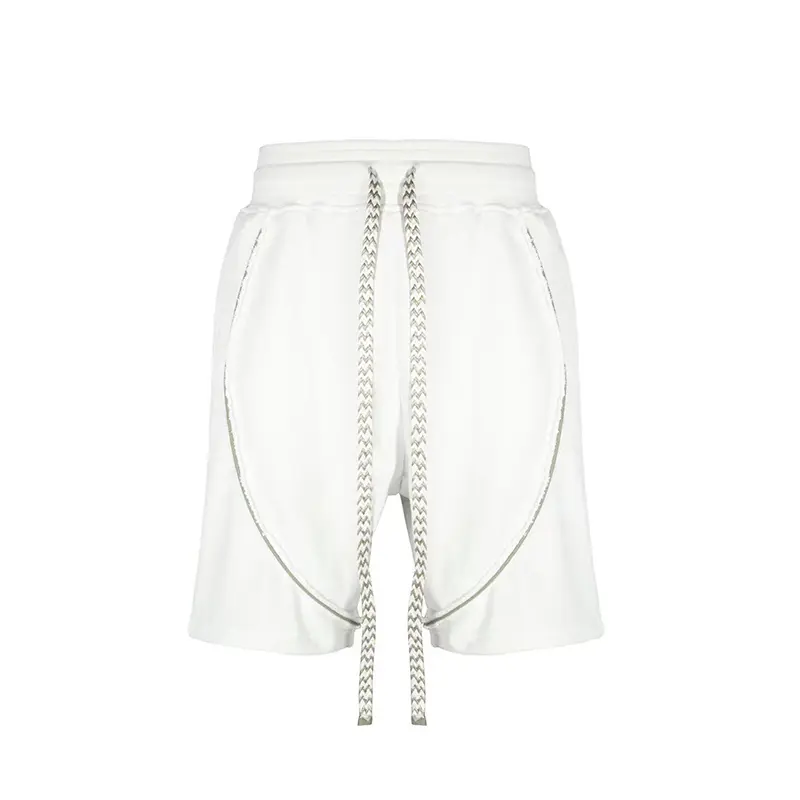Vintage Pure White Webbing Men's Terry Drawstring Shorts