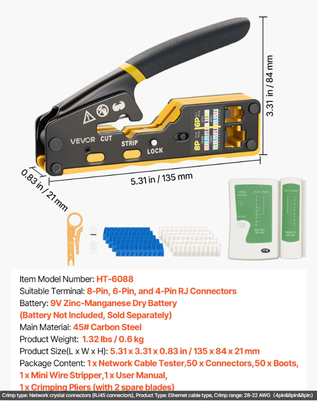 Outil de sertissage VEVOR, pince à sertir ethernet RJ45-RJ11-RJ12 – Image 7