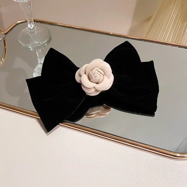 Red Bow Encrusted Tassel Hairpin Back Head Spring Top Clip Hair Clip Black - Shop at LoveMi