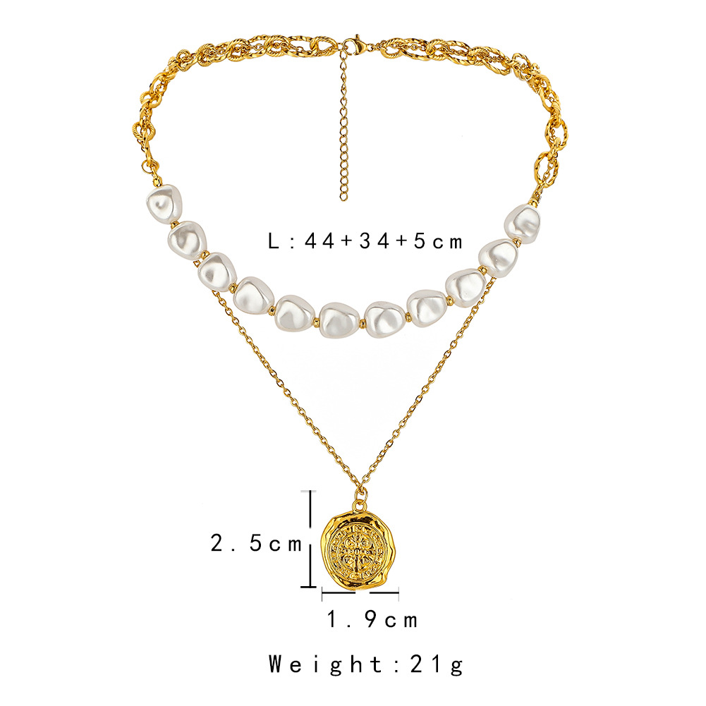 Stainless steel double-layer roman astrolabe necklace (gold)