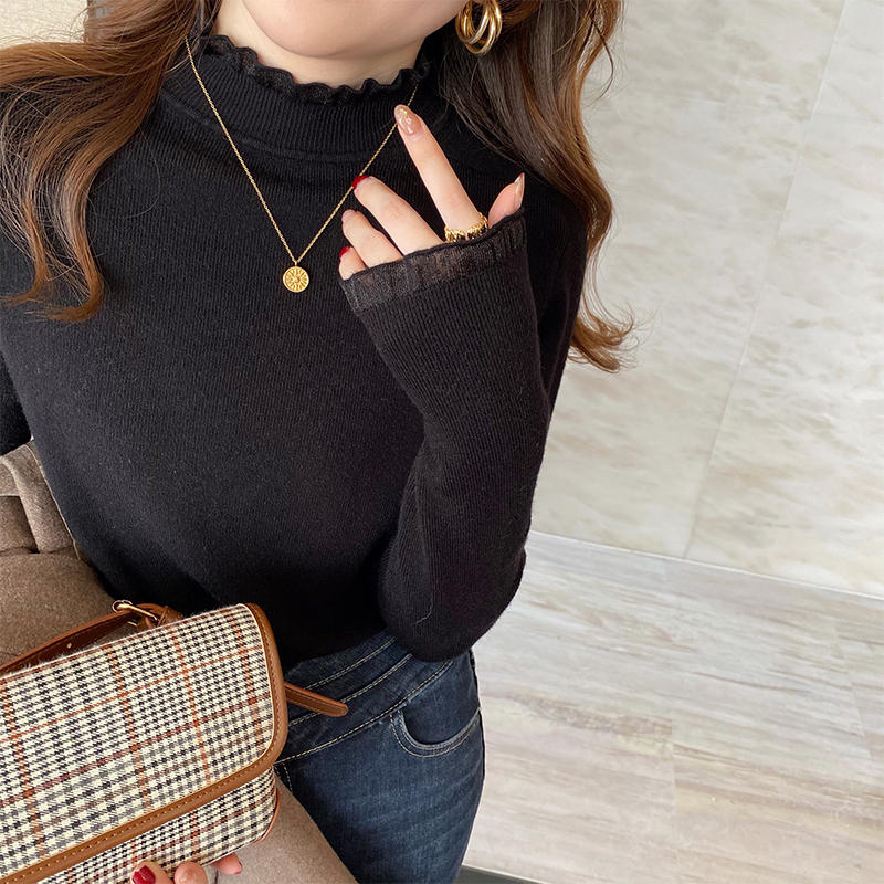 Half Turtleneck Inner Bottoming Shirt Women's Long Sleeve Design Sweater Black - Shop at LoveMi