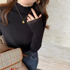 Half Turtleneck Inner Bottoming Shirt Women's Long Sleeve Design Sweater - Black - View 1