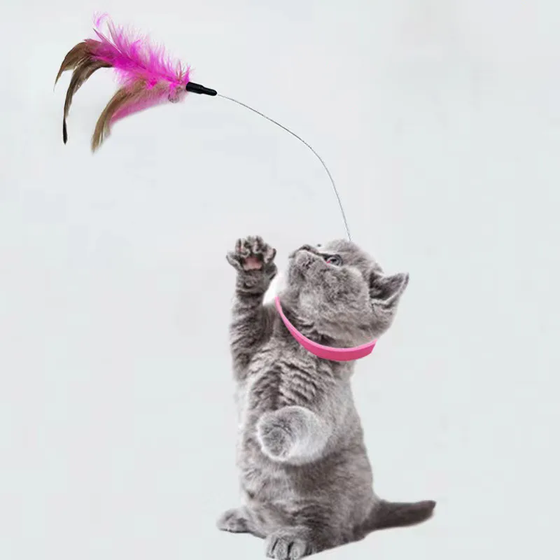 Cat Collar Toy Attached Silicone Cat Teasing Wand Adjustable