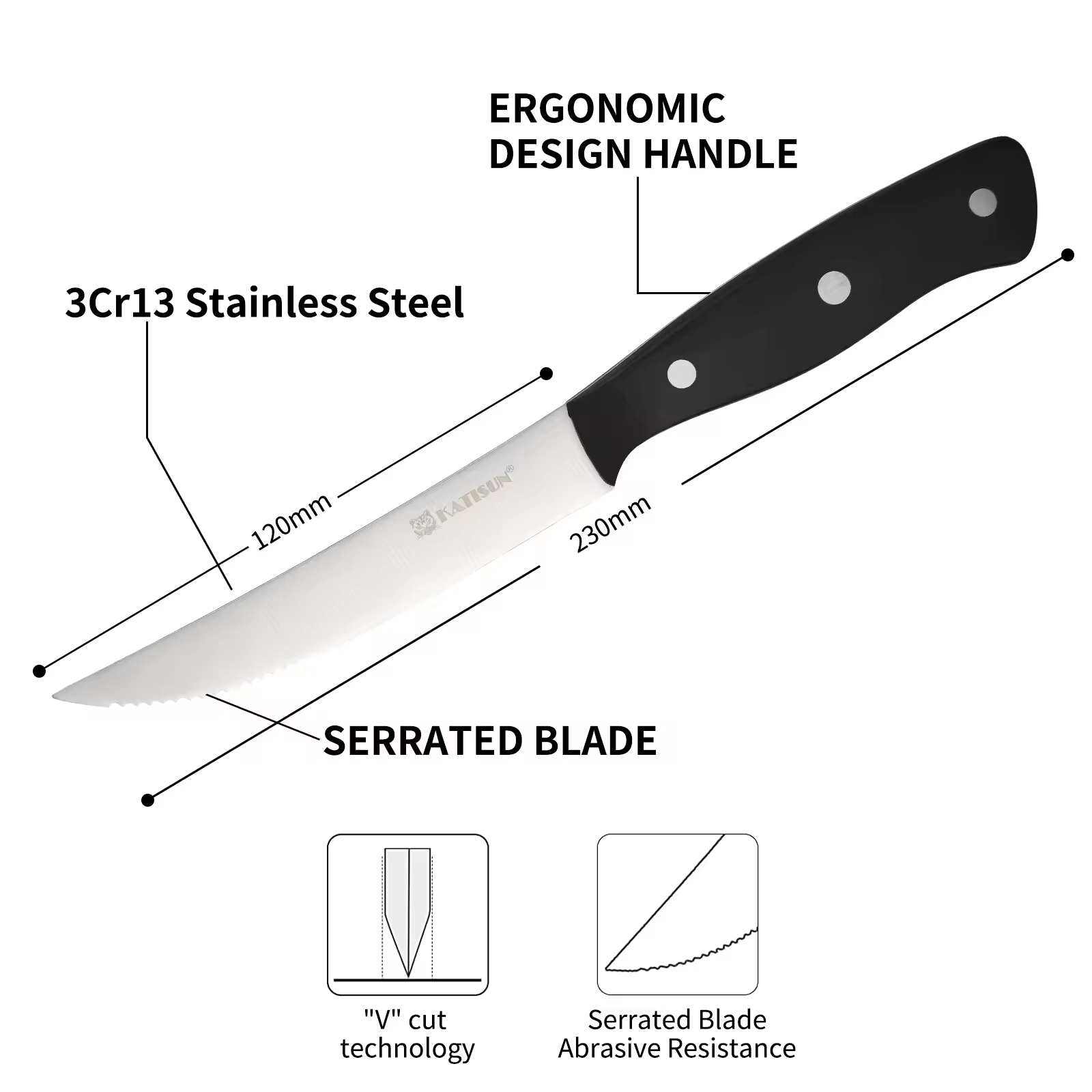 8-Piece 4.5-Inch Steak Knife Set, Carbon Steel Double Bevel, With Eco-Friendly POM Handles And Gift Box 6