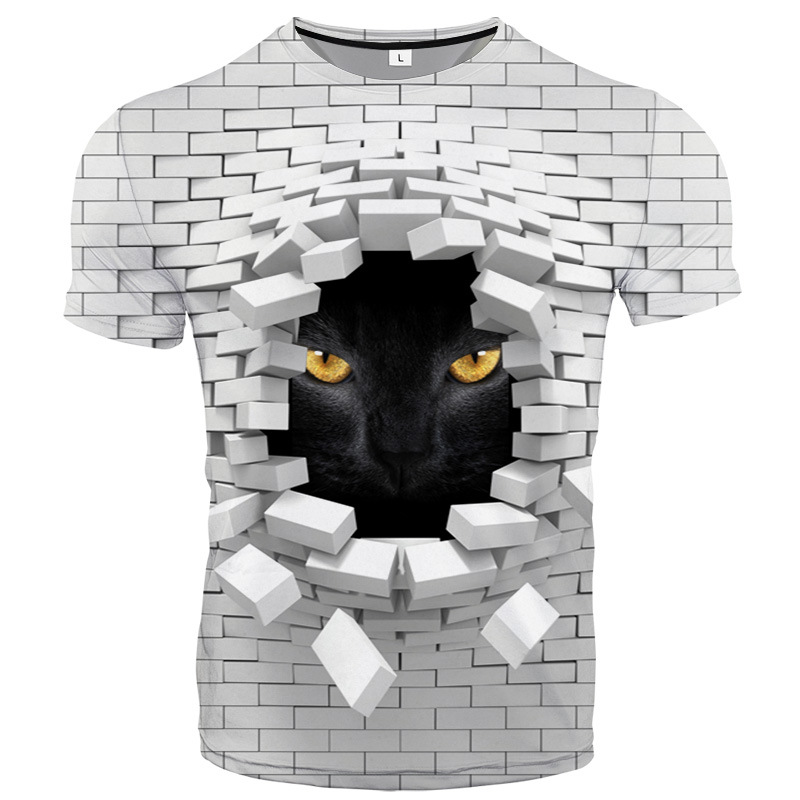 Title 5, Uomo 3D Cat Wall Print Casual Harajuku T-shirt ...