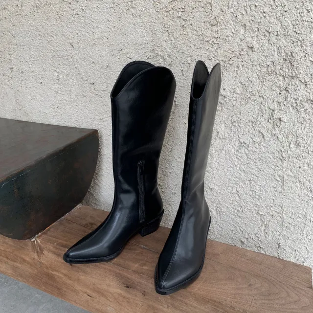 Thin, Pointed toe, Thick heeled Western Cowboy Boots, Women's But Knee long Boots Black - Shop at LoveMi