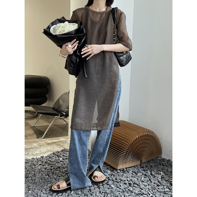 Women's Simple Vest Side Slit Loose Mesh