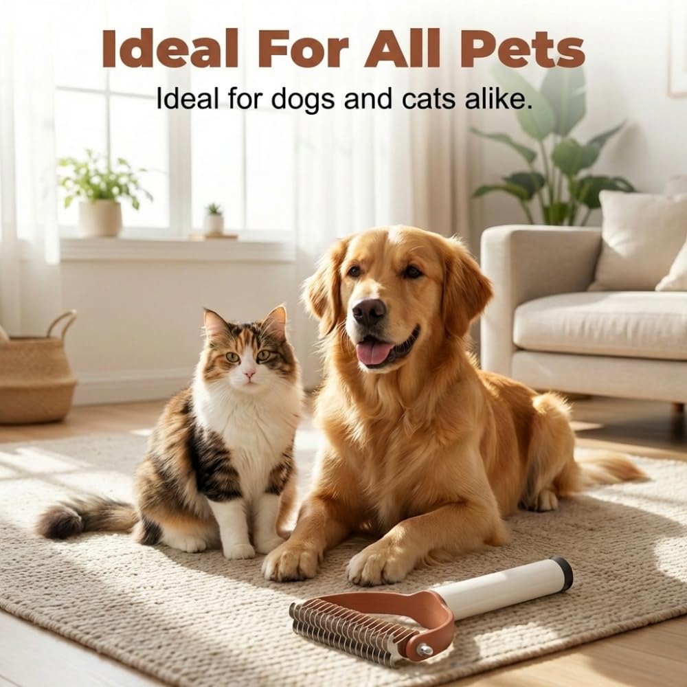 Double Sided Dematting Comb For Cats & Dogs, Undercoat Rake, Safe Deshedding Grooming Tool, Gentle Matt Remover Detangler For Long Thick Haired Pets, Ergonomic Pet Grooming Brush view 4