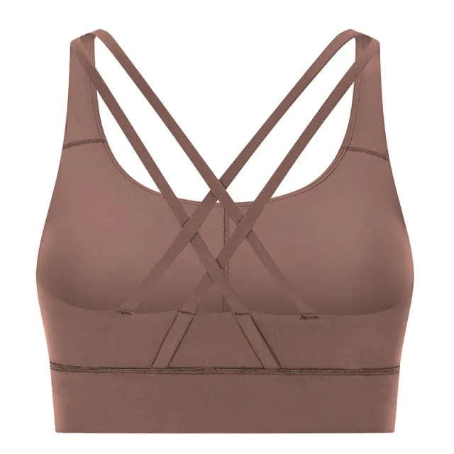 Yoga Bra Top Cross Shoulders Tea Brown - Shop at LoveMi