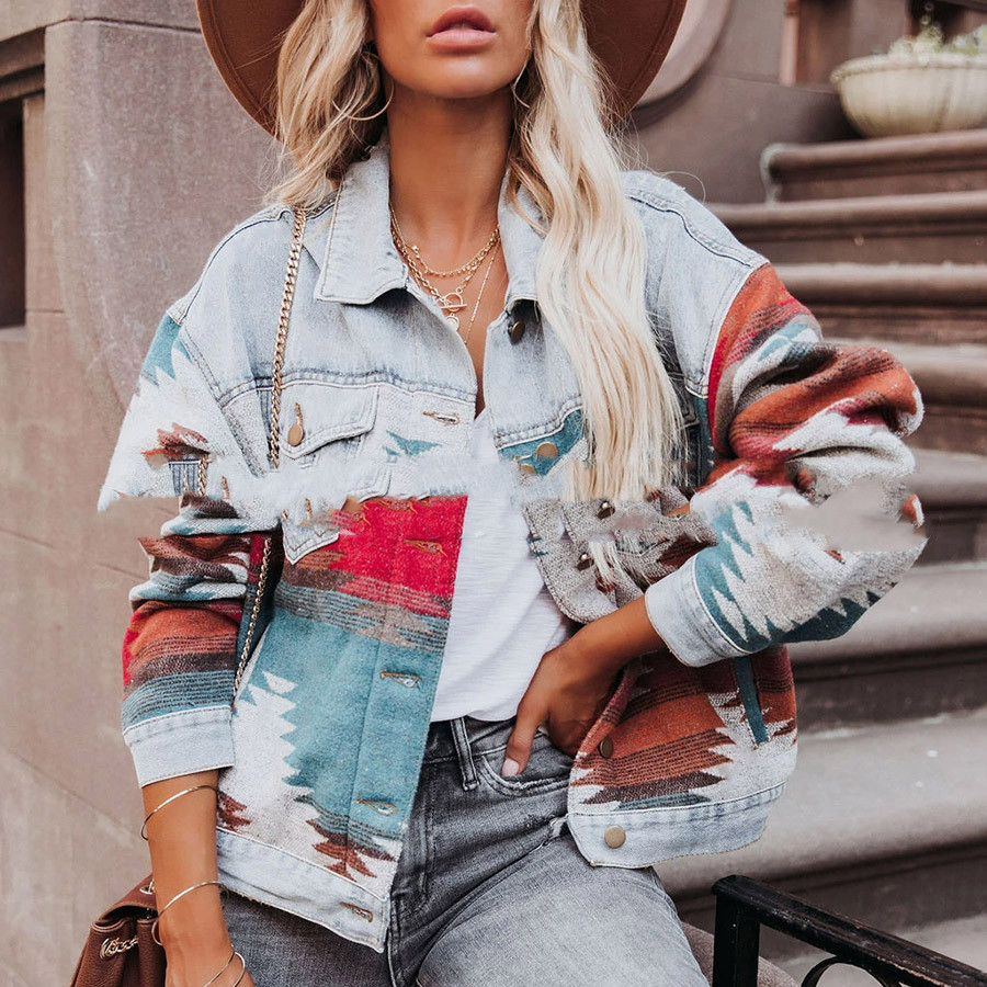 Long sleeved Lapel Loose Denim Stitching Woolen Coat Light Color - Shop at LoveMi