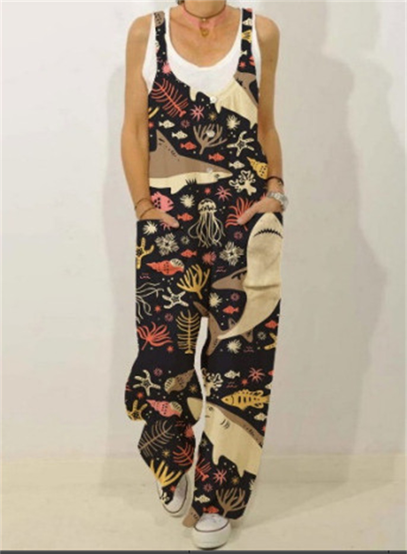 Women's Animal Floral Botanical Print Casual Sleeveless Loose Jumpsuit - Image 3
