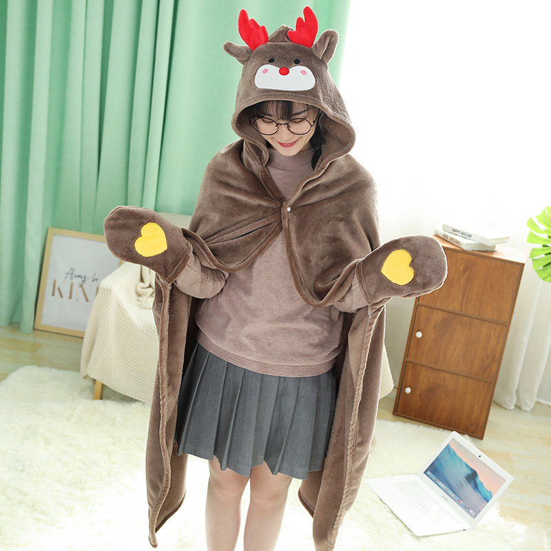 Title 5, Pure Color Hooded Coral Fleece Cartoon Cloak