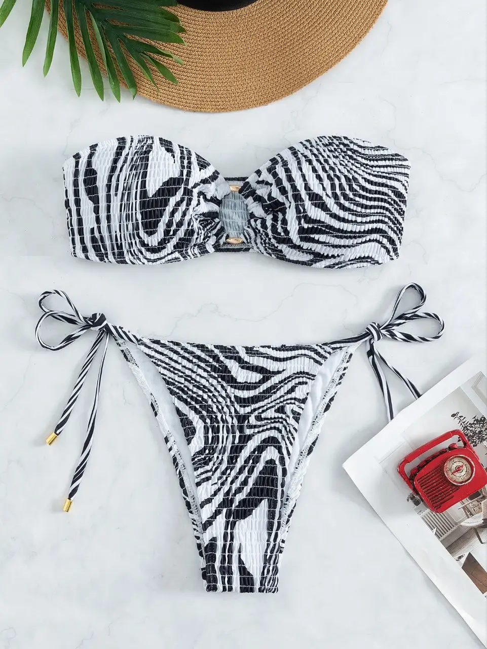 Printed Olive Cloth Bikini Upper And Lower Split