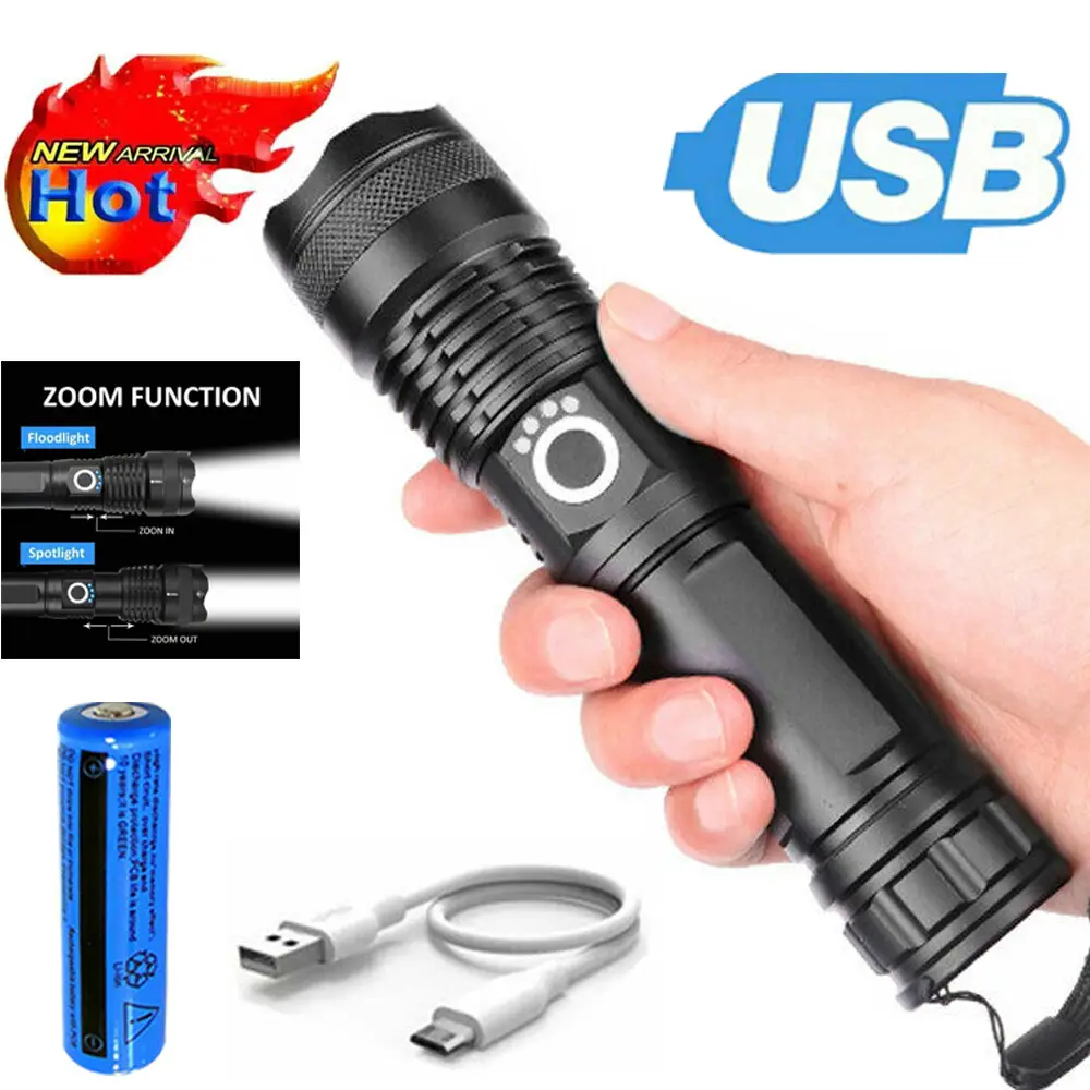 LED Flashlight Zoom USB Rechargeable Super Bright
