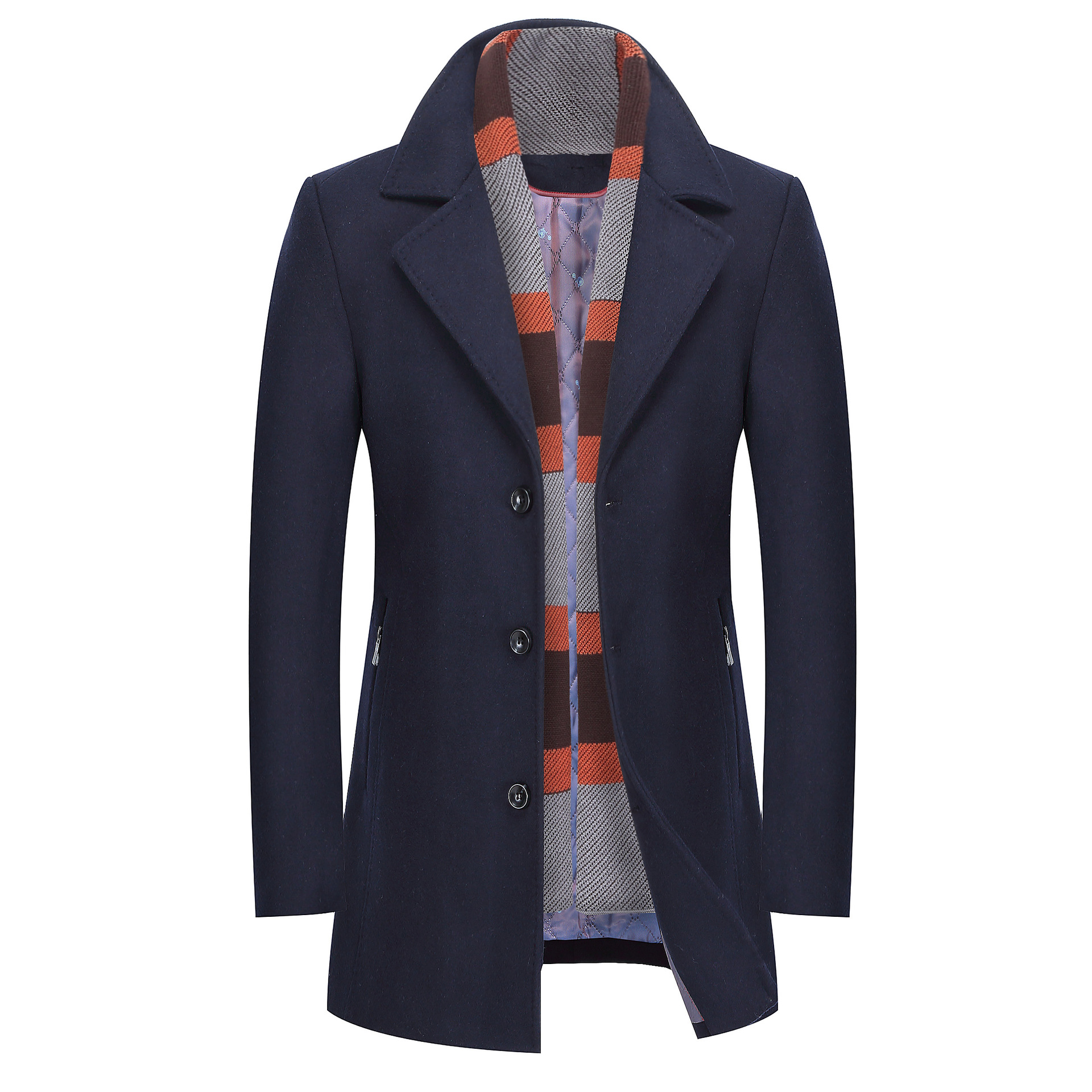 Men's winter scarf collar woolen men's long coat