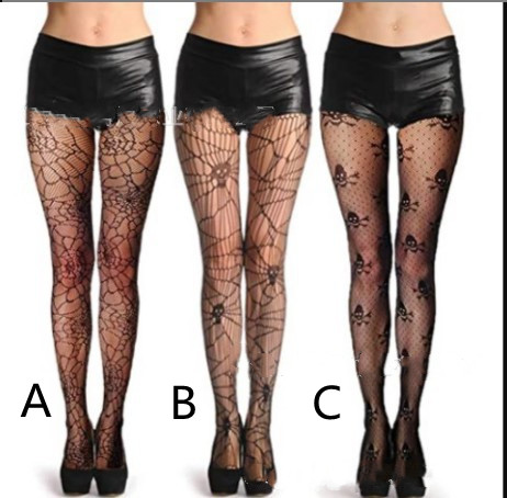 Skull Black Silk Fishnet Stockings Women's Panty Halloween Fishnet Socks - Shop at LoveMi
