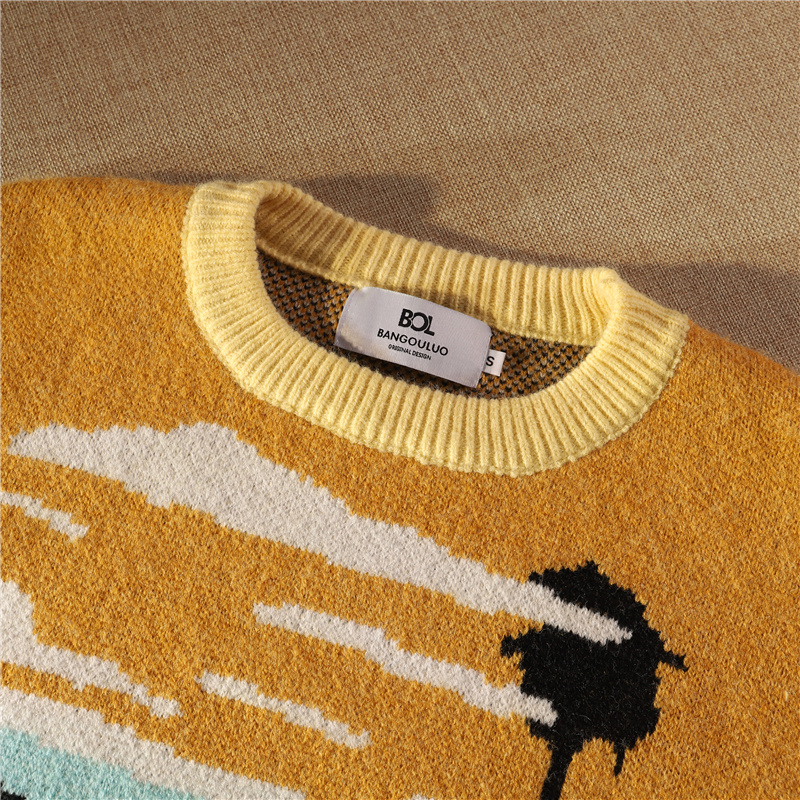 American Retro Contrast Sweater Korean Version Loose And Lazy Outer Wear Knitted Jacket