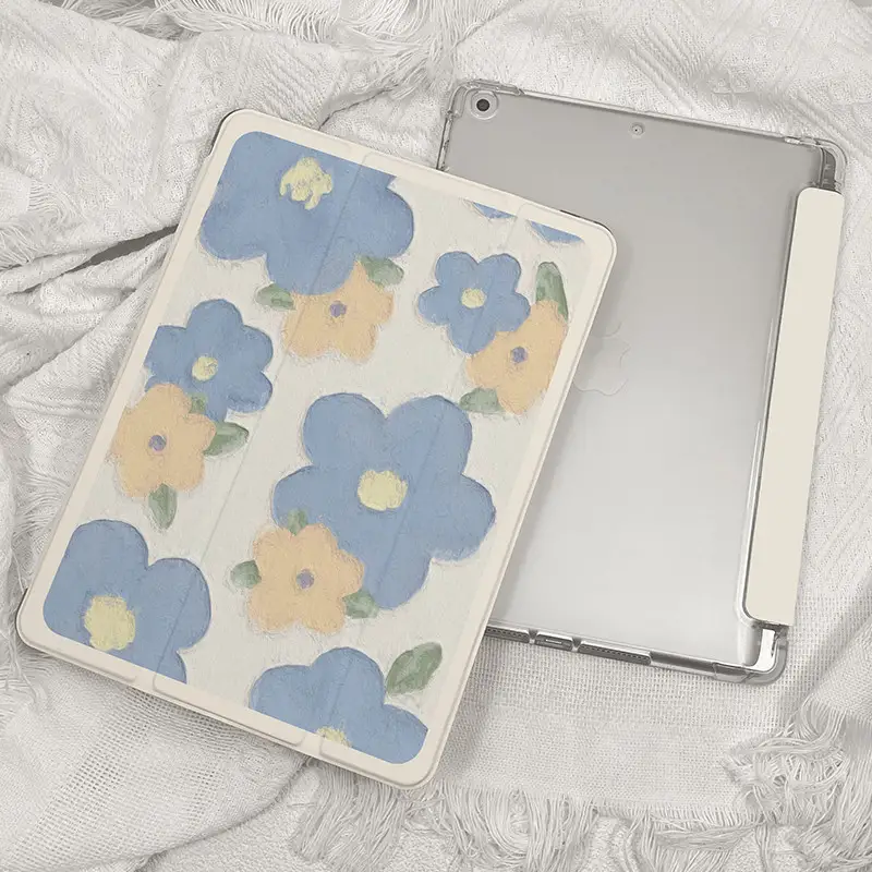 Flower Tri-Fold Tablet Case With Pen Tray