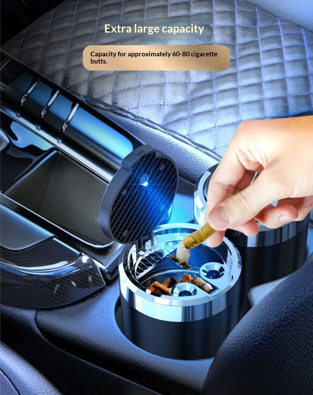 LED One-Button Openable Car Ashtray 2