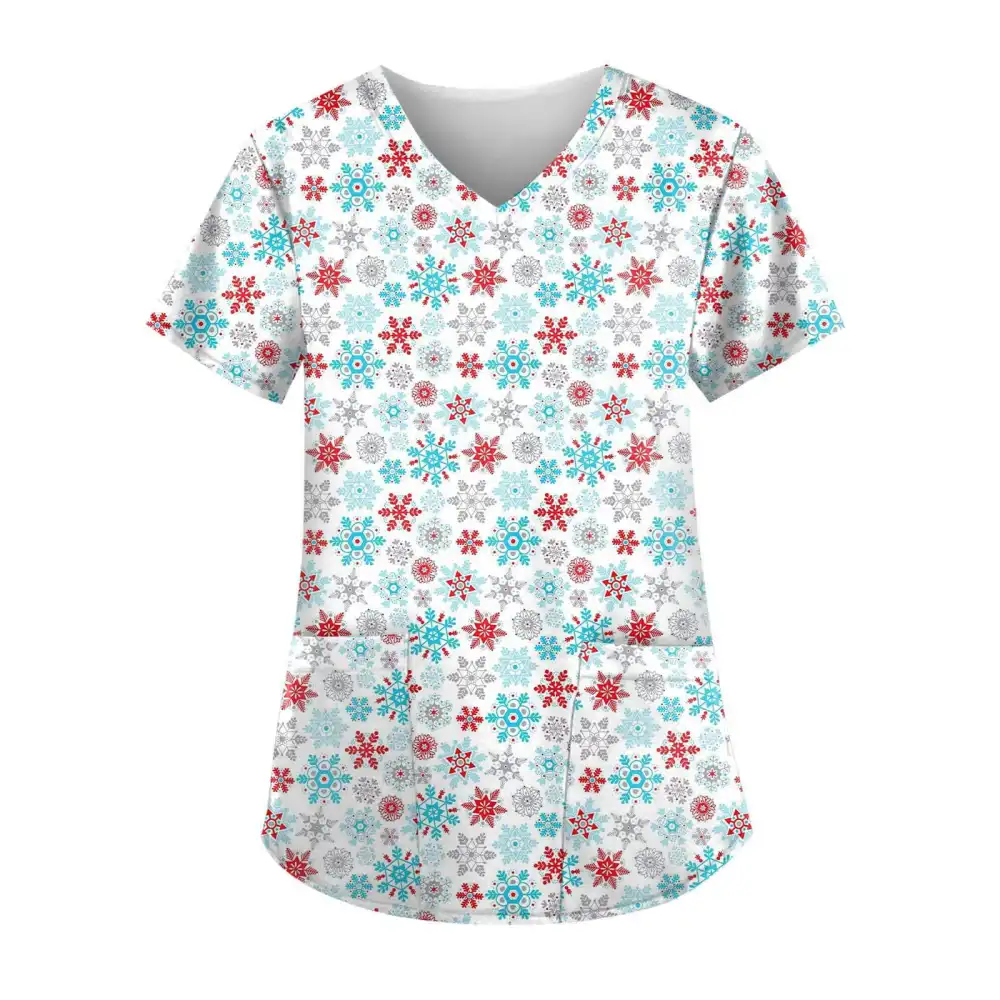 Flower Dress Cartoon Pattern Shortsleeve Vneck Doctor Hospital Work