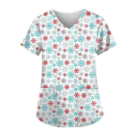 Flower Dress Cartoon Pattern Shortsleeve Vneck Doctor Hospital Work