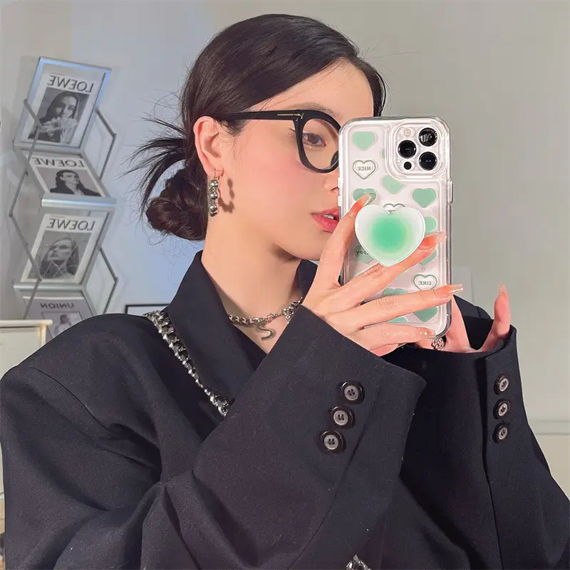 Back Cover Type Green Love Bracket Transparent Phone Case