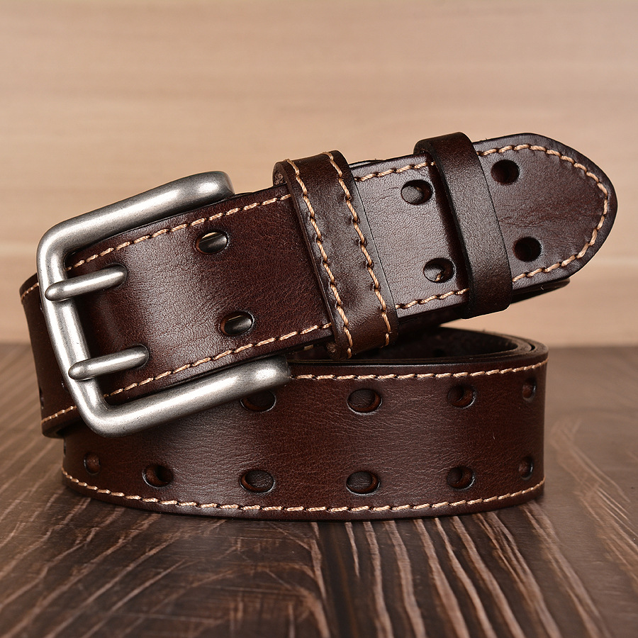 Title 2, Double Pin Buckle First Layer Cowhide Belt Fash...