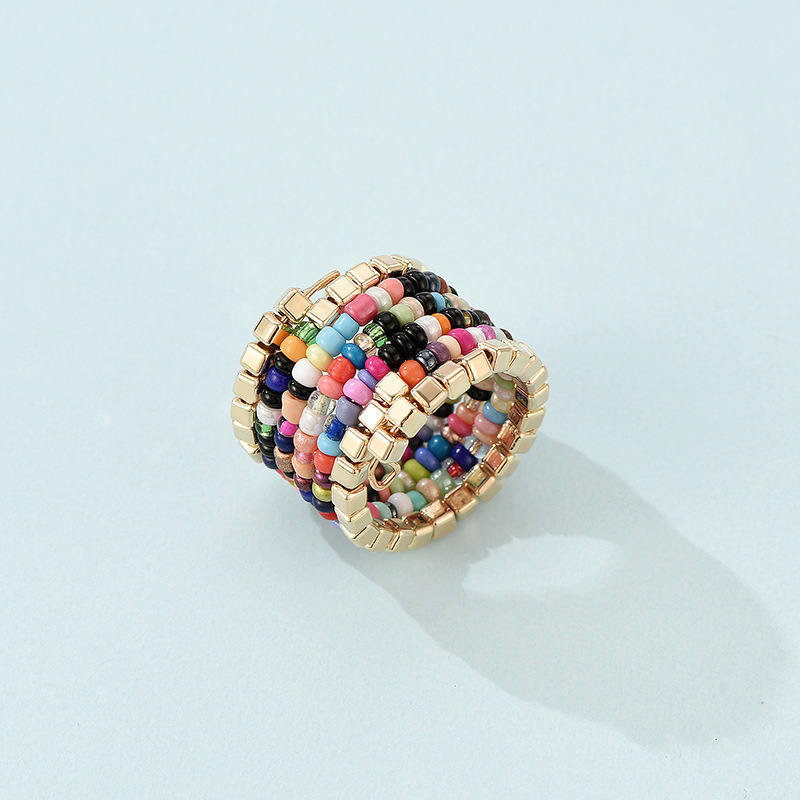 Multi-layered One-piece Ring With Colorful Rice Beads