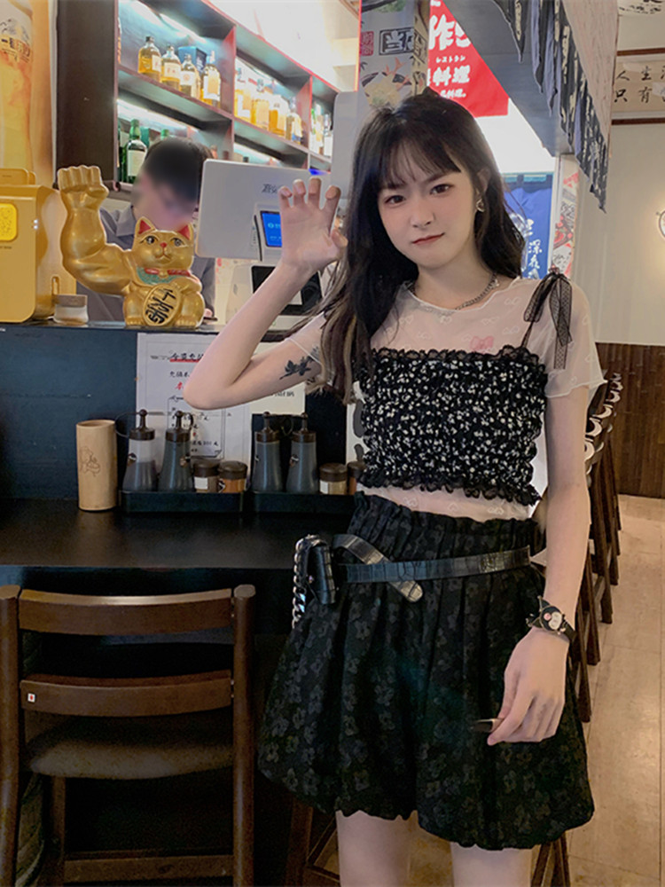 White Layered Mesh Summer Slim Short Paragraph With Buds