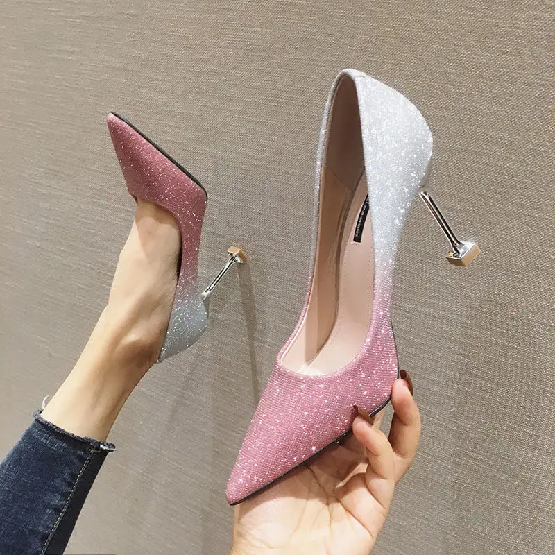 Gradient Sexy Pointed French Stiletto High Heels