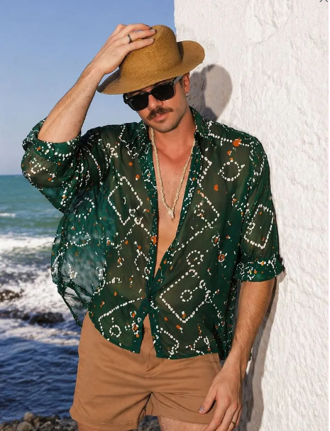 Retro Geometric Print Sheer Oversized Shirt