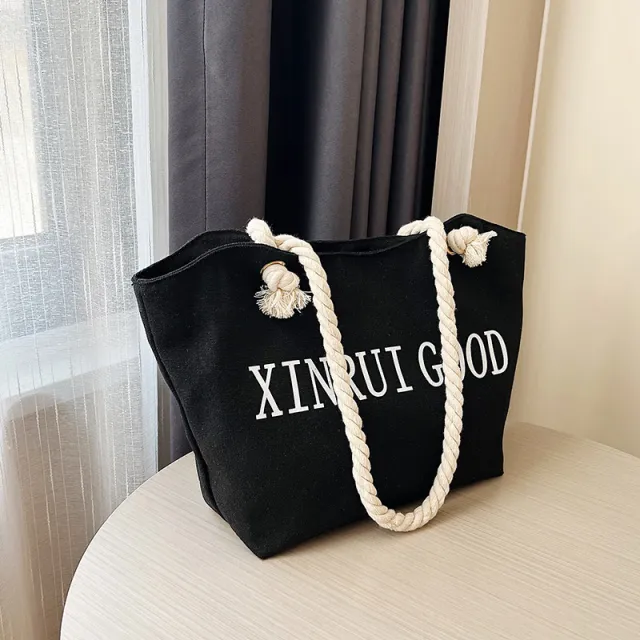 Fashion Letter Rope Portable Shoulder Bag Black - Shop at LoveMi