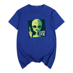Funny Spoof Cartoon Short-sleeved T-shirt For Men And Women - Dark Blue - View 1