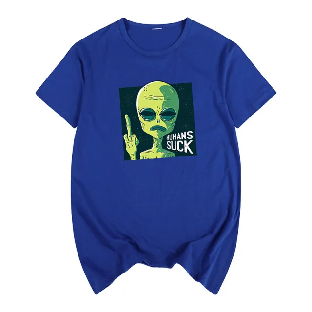 Funny Spoof Cartoon Short sleeved T shirt For Men And Women Dark Blue - Shop at LoveMi