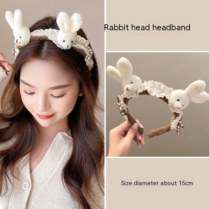 Internet Celebrity Face Wash Mask Special Plush Headband Rabbit Head Coffee Headband - Shop at LoveMi