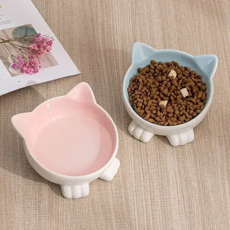 Cartoon Cat Face Figurine Ceramic High-foot Bowl