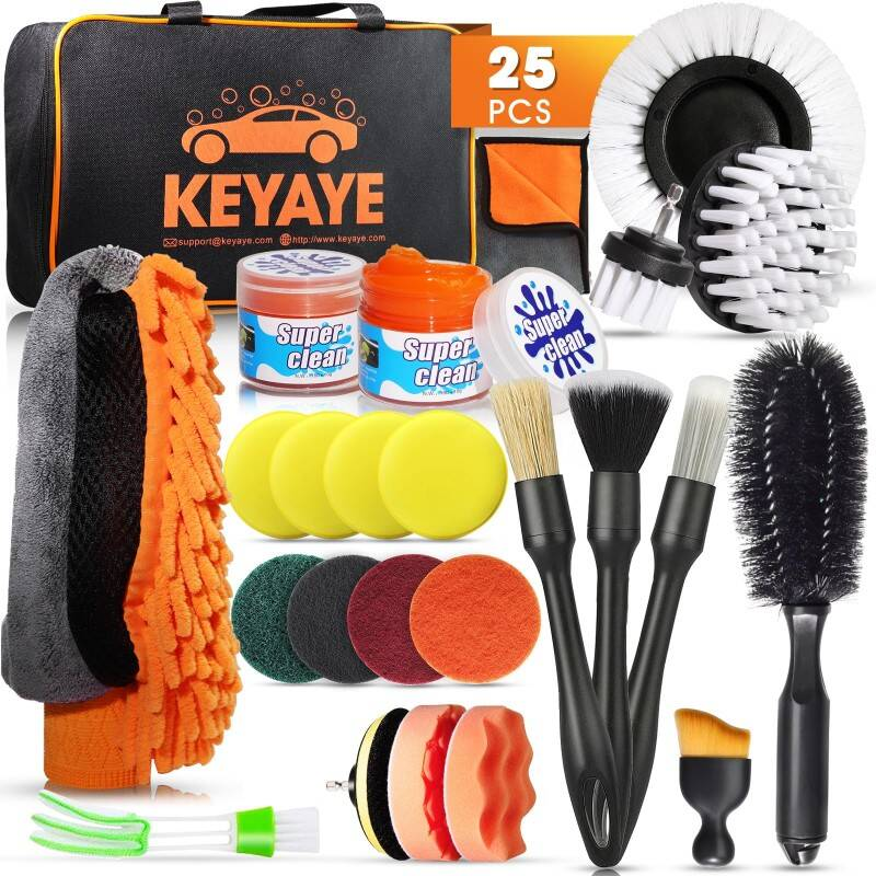 Car Cleaning Kit 25 Pcs Ultimate Car Wash Kit With Drill Brush, Cloth, And Wheel Brush Multi-functional Car Detailing Kit For Deep Cleaning And Interior Care Complete Car Interior Cleaning Kit,