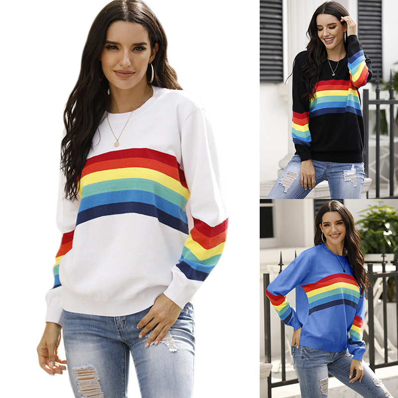 Title 2, Regenbogen-Streifen Pullover für Studenten Der ...