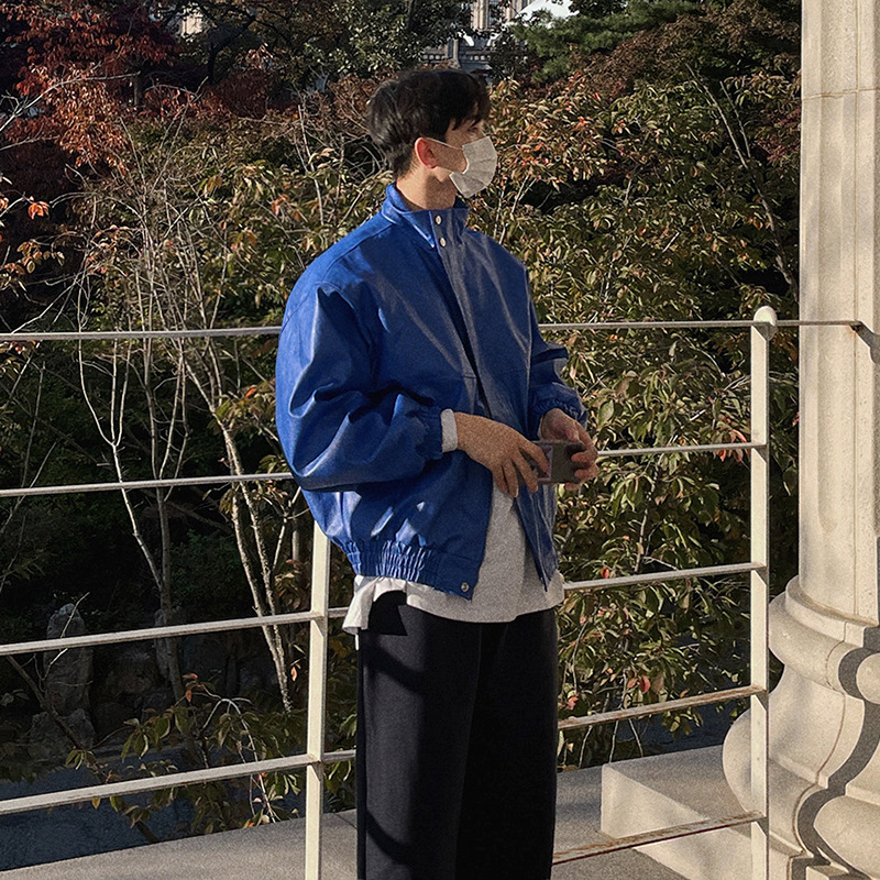 PU Leather Stand Collar Handsome Short Coat Loose Top Jacket