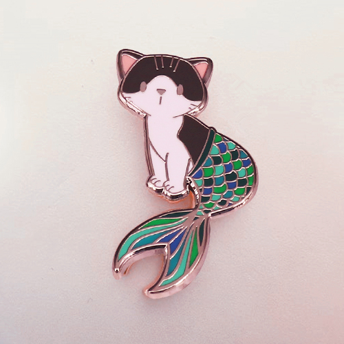 Cute Cartoon Mermaid Cat Brooch Pin Enamel Badge Silver - Shop at LoveMi